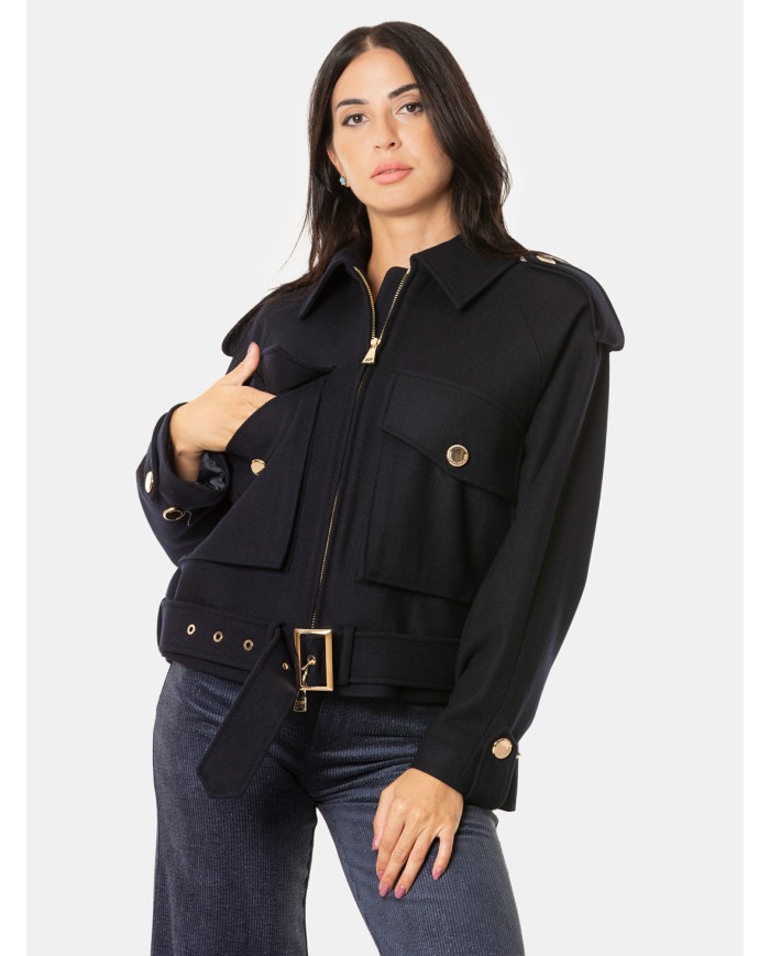 ERMANNO FIRENZE Cappotto corto con cintura Blu profondo