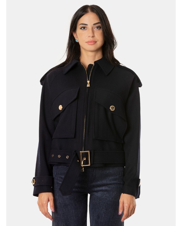 ERMANNO FIRENZE Cappotto corto con cintura Blu profondo