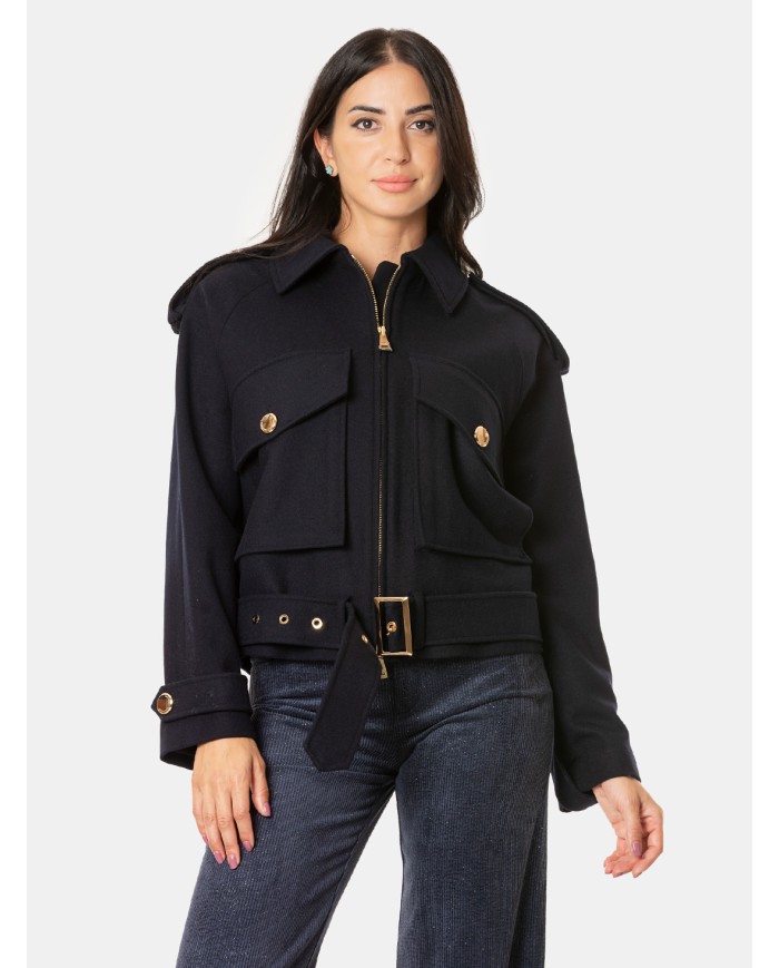 ERMANNO FIRENZE Cappotto corto con cintura Blu profondo