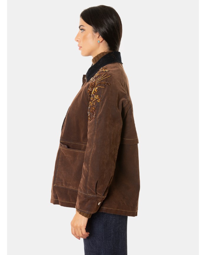 ERMANNO FIRENZE Giaccone con ricami Cacao