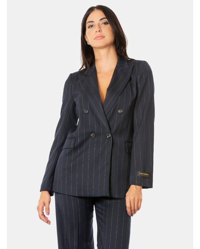 ERMANNO FIRENZE Blazer Doppiopetto Gessata Blu profondo