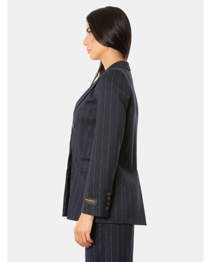 ERMANNO FIRENZE Blazer Doppiopetto Gessata Blu profondo