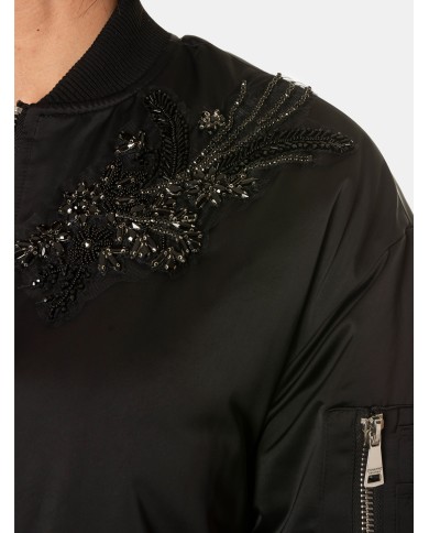 ERMANNO FIRENZE Bomber Nero con Ricami Gioiello Nero