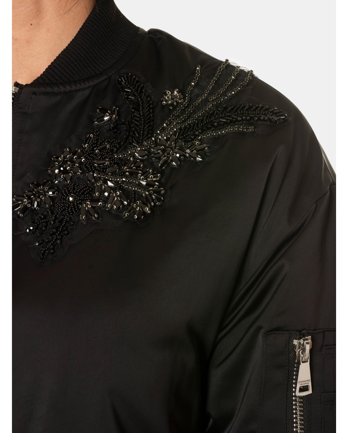 ERMANNO FIRENZE Bomber Nero con Ricami Gioiello Nero