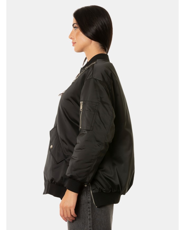 ERMANNO FIRENZE Bomber Nero con Ricami Gioiello Nero