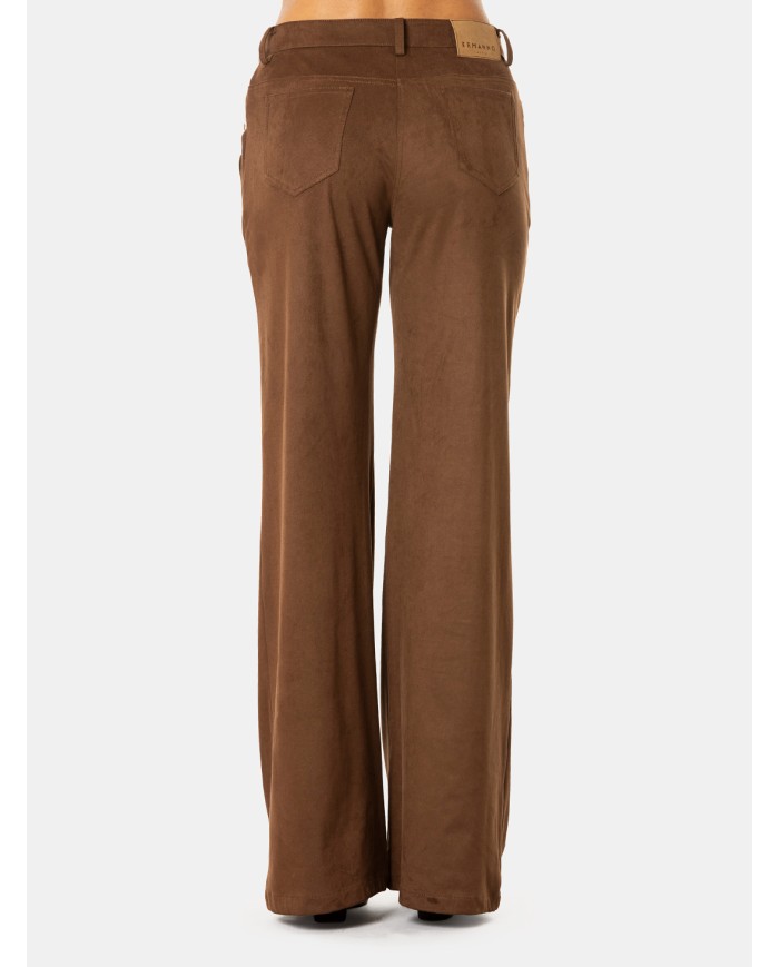 ERMANNO FIRENZE Pantalone Effetto Camoscio Marrone con Ricami Cacao
