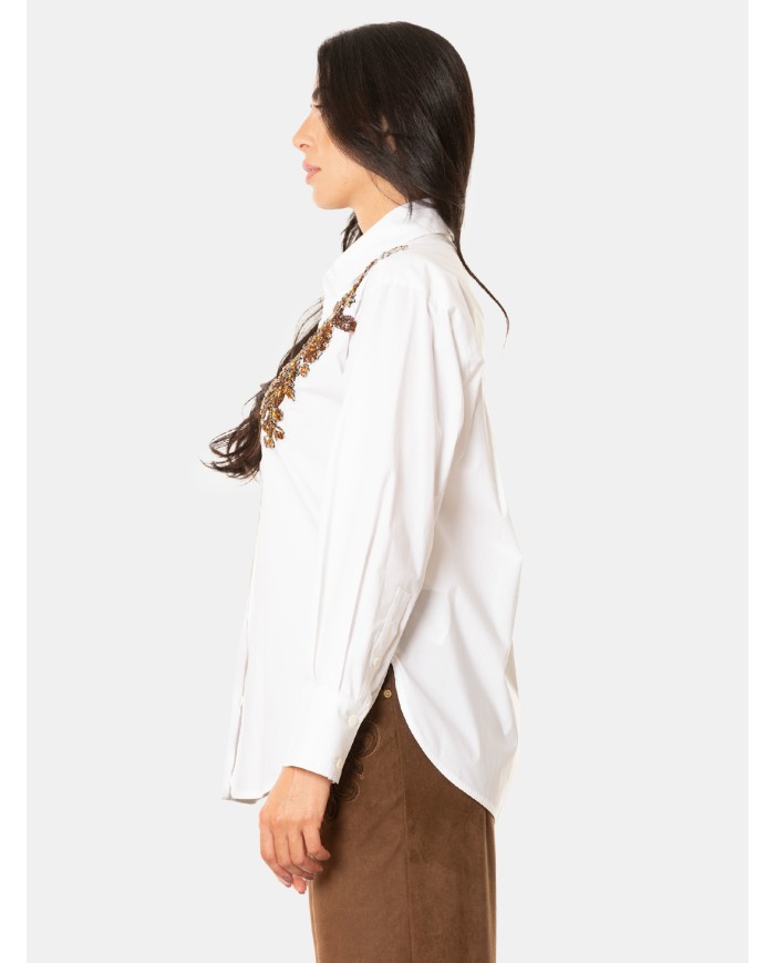 ERMANNO FIRENZE Camicia Bianca con Ricami Gioiello Floreali Bianco ottico/topazio