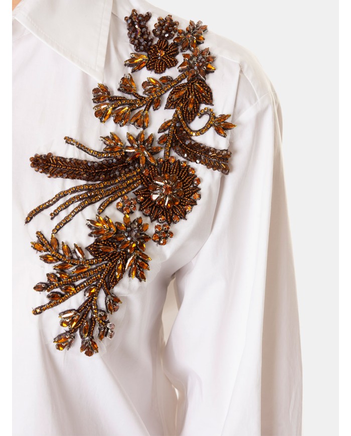 ERMANNO FIRENZE Camicia Bianca con Ricami Gioiello Floreali Bianco ottico/topazio