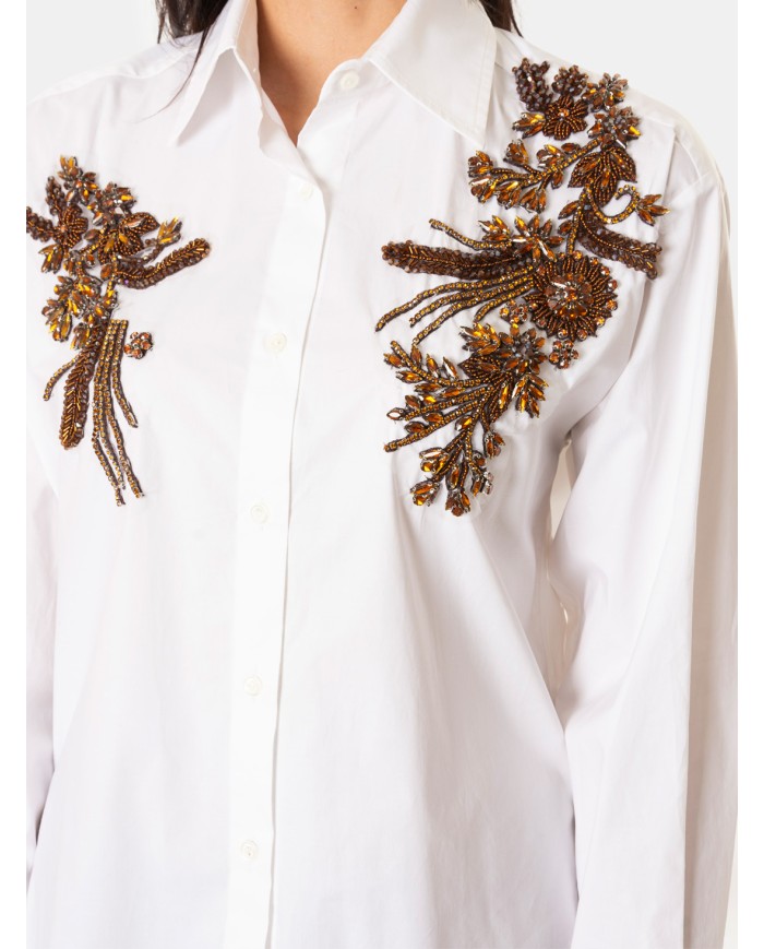 ERMANNO FIRENZE Camicia Bianca con Ricami Gioiello Floreali Bianco ottico/topazio