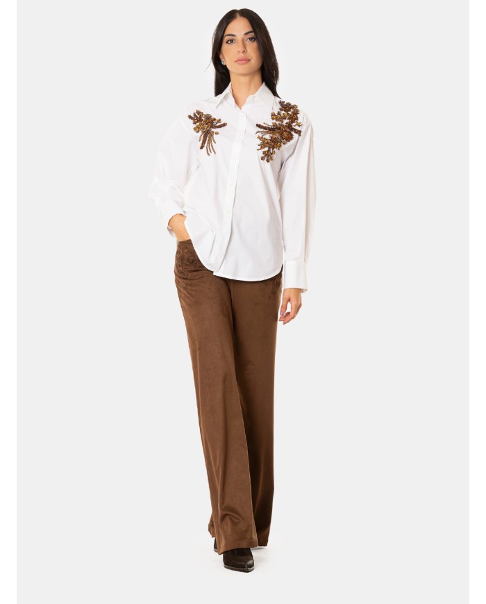 ERMANNO FIRENZE Camicia Bianca con Ricami Gioiello Floreali Bianco ottico/topazio