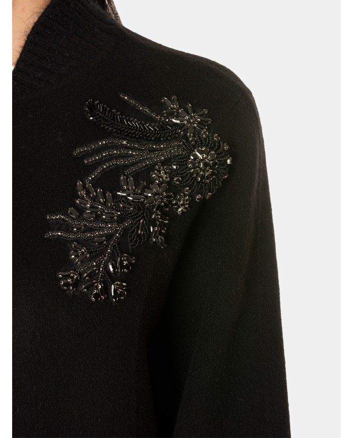ERMANNO FIRENZE Cappotto Nero con Ricami Gioiello Floreal Nero