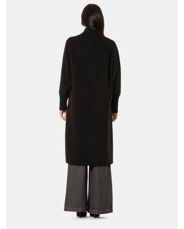ERMANNO FIRENZE Cappotto Nero con Ricami Gioiello Floreal Nero
