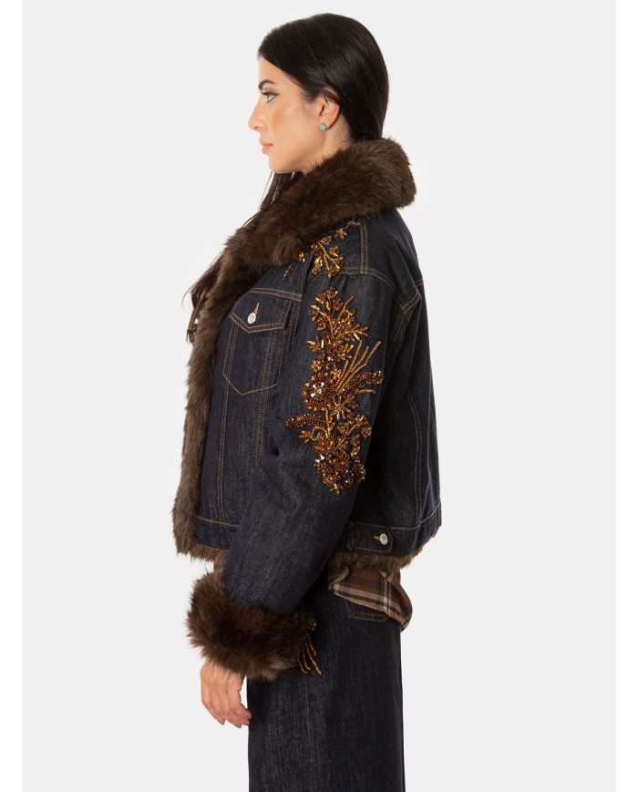 ERMANNO FIRENZE Giacca Denim con Ricami Gioiello Denim Scuro