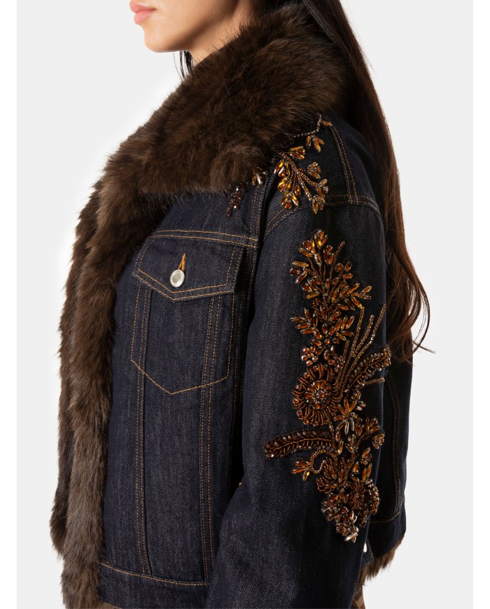 ERMANNO FIRENZE Giacca Denim con Ricami Gioiello Denim Scuro