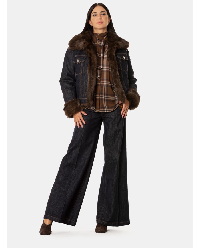 ERMANNO FIRENZE Giacca Denim con Ricami Gioiello Denim Scuro
