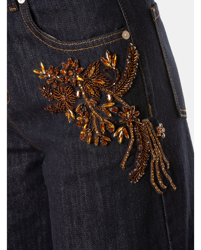 ERMANNO FIRENZE Jeans Flare con Ricami Gioiello Denim Scuro