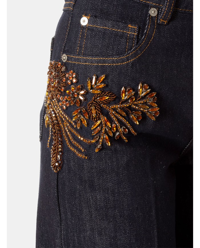 ERMANNO FIRENZE Jeans Flare con Ricami Gioiello Denim Scuro