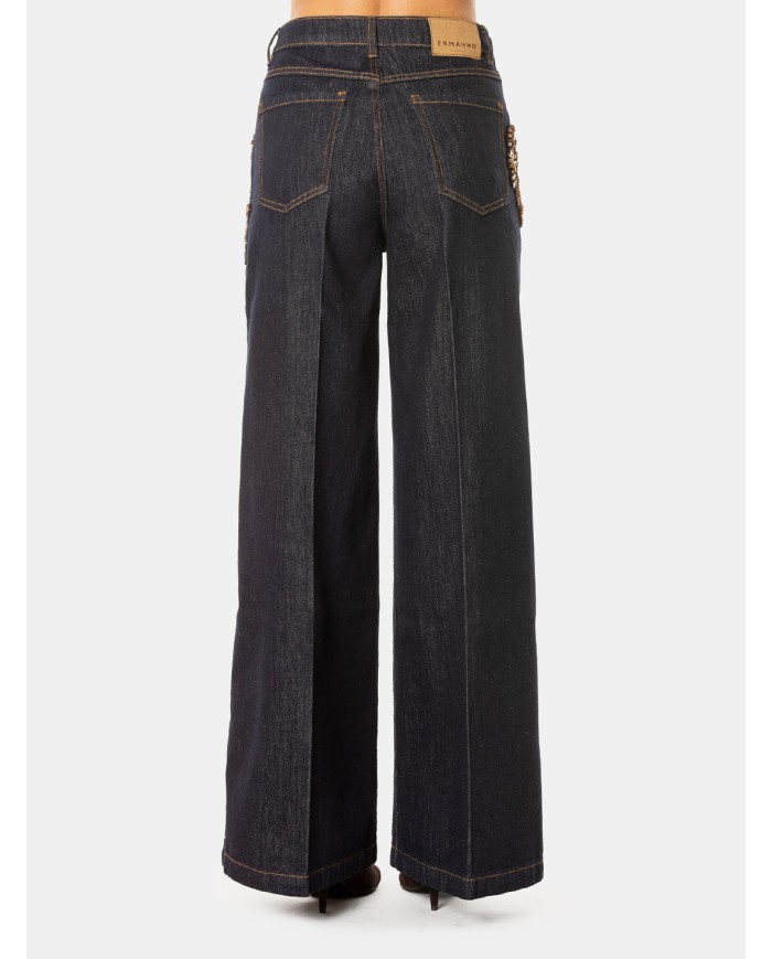 ERMANNO FIRENZE Jeans Flare con Ricami Gioiello Denim Scuro